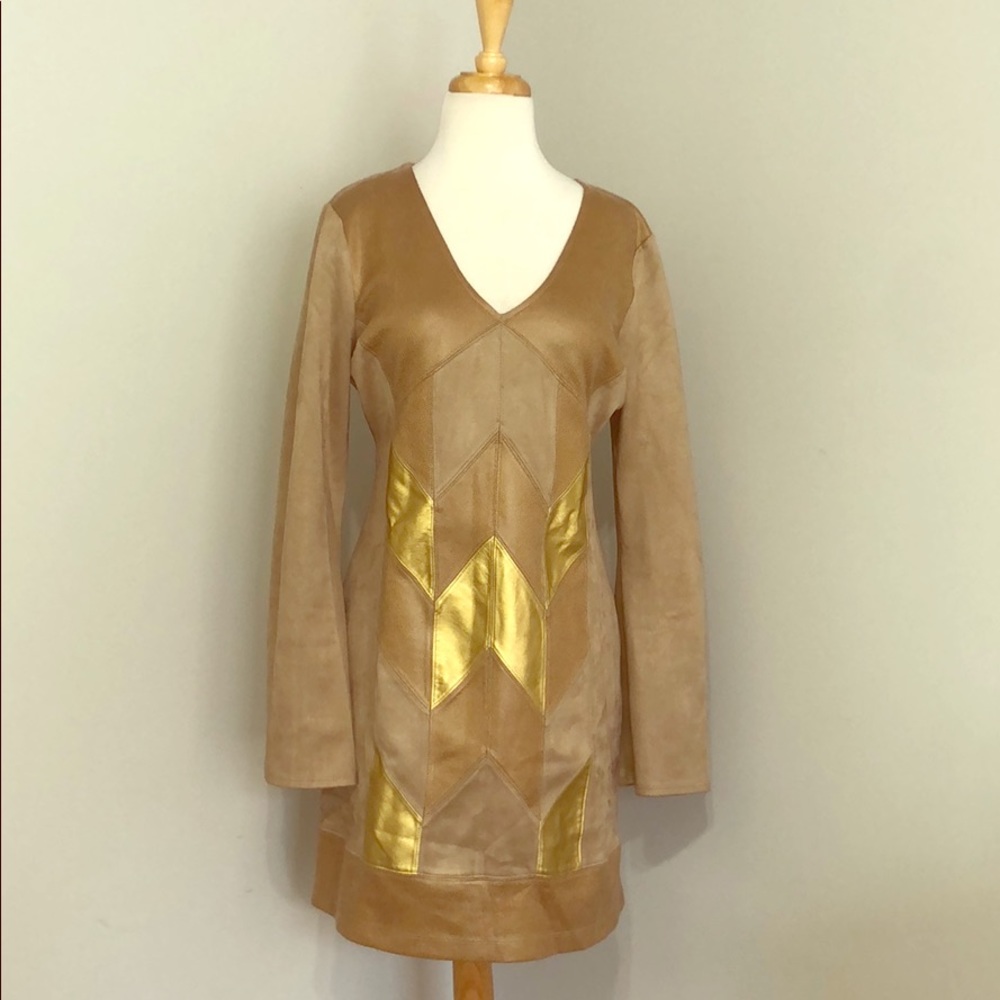 Liberty Garden gold color block dress, size M